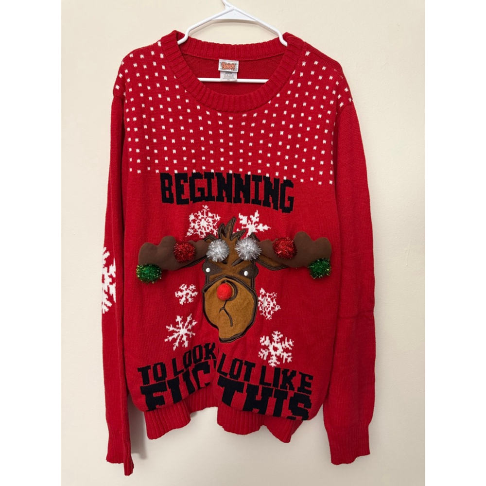 Men's Spencer's Red Ugly Christmas Crewneck Sweater XL